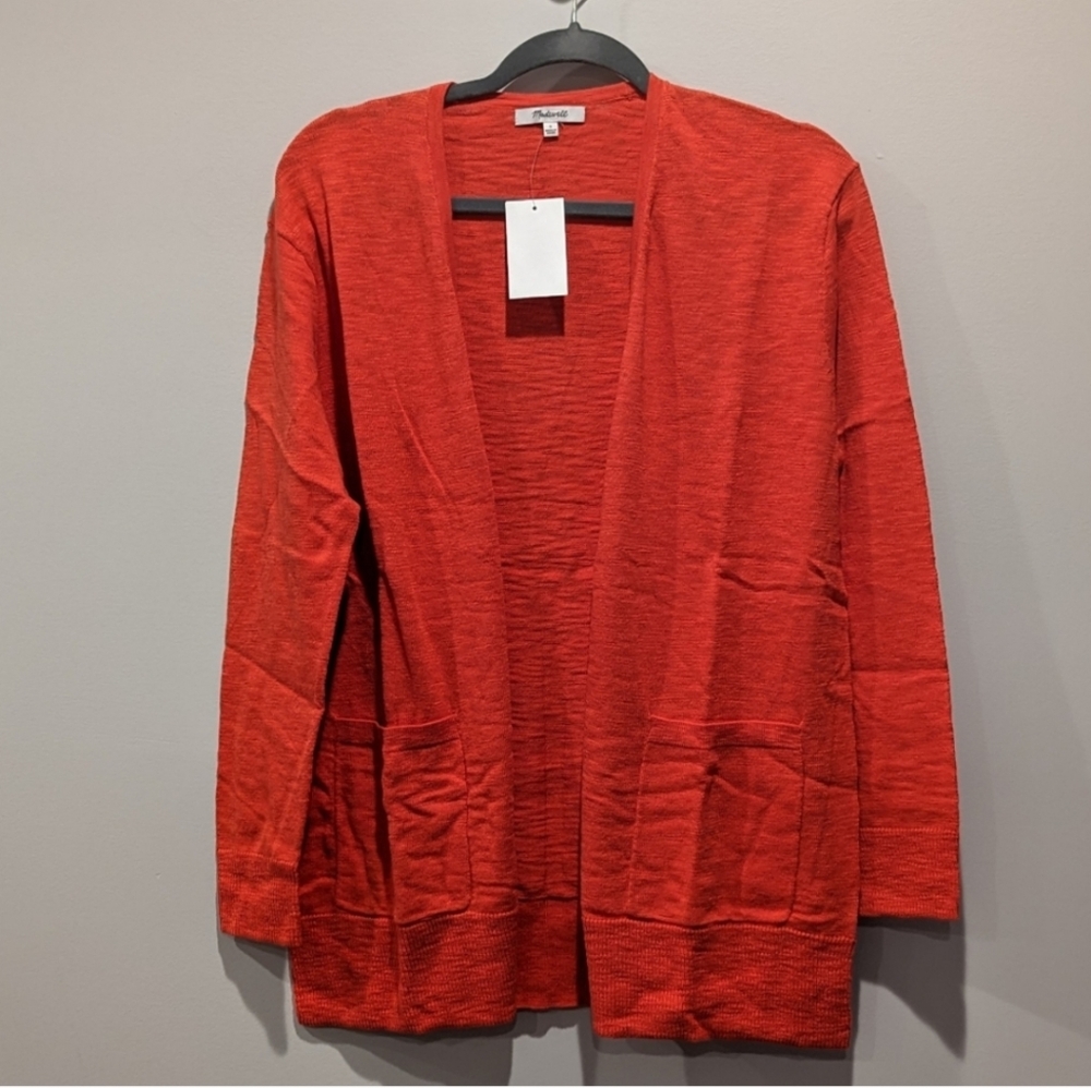 NWT Madewell Open Front Pocketed Slub Cardigan Small Orange